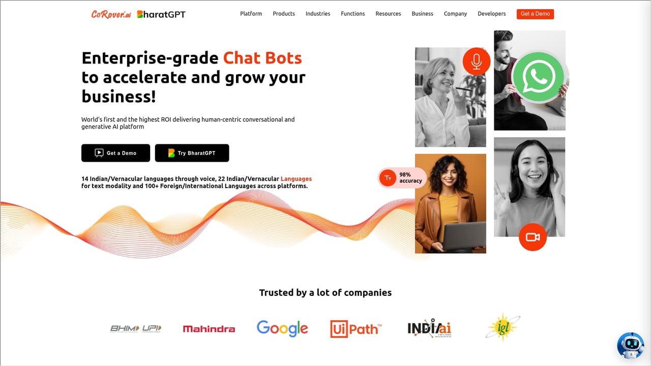 Screenshot of CoRover website