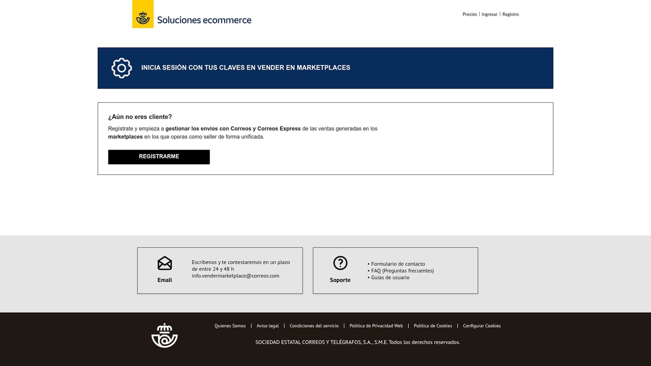 Screenshot of Correos Ecommerce website