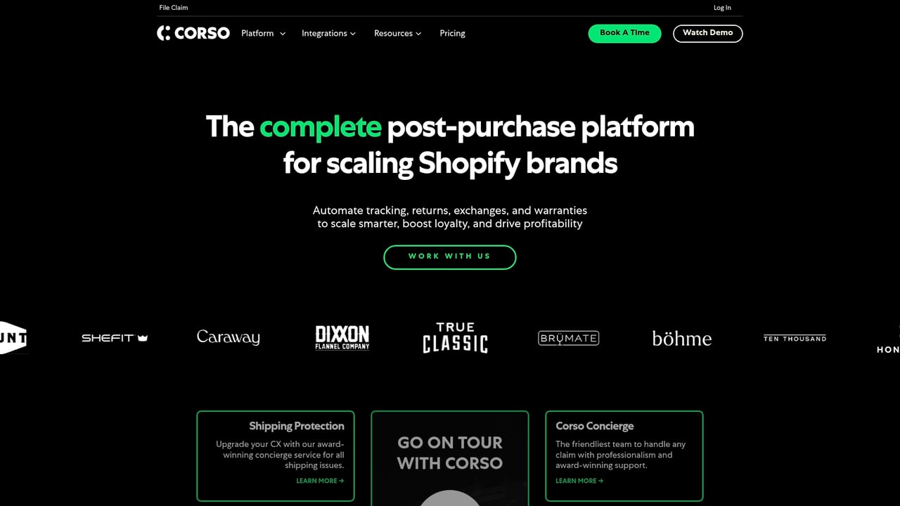 Screenshot of Corso website