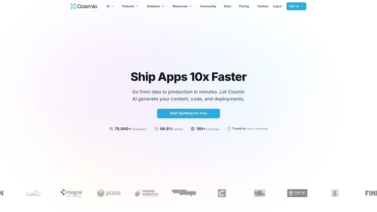 Screenshot of Cosmic website