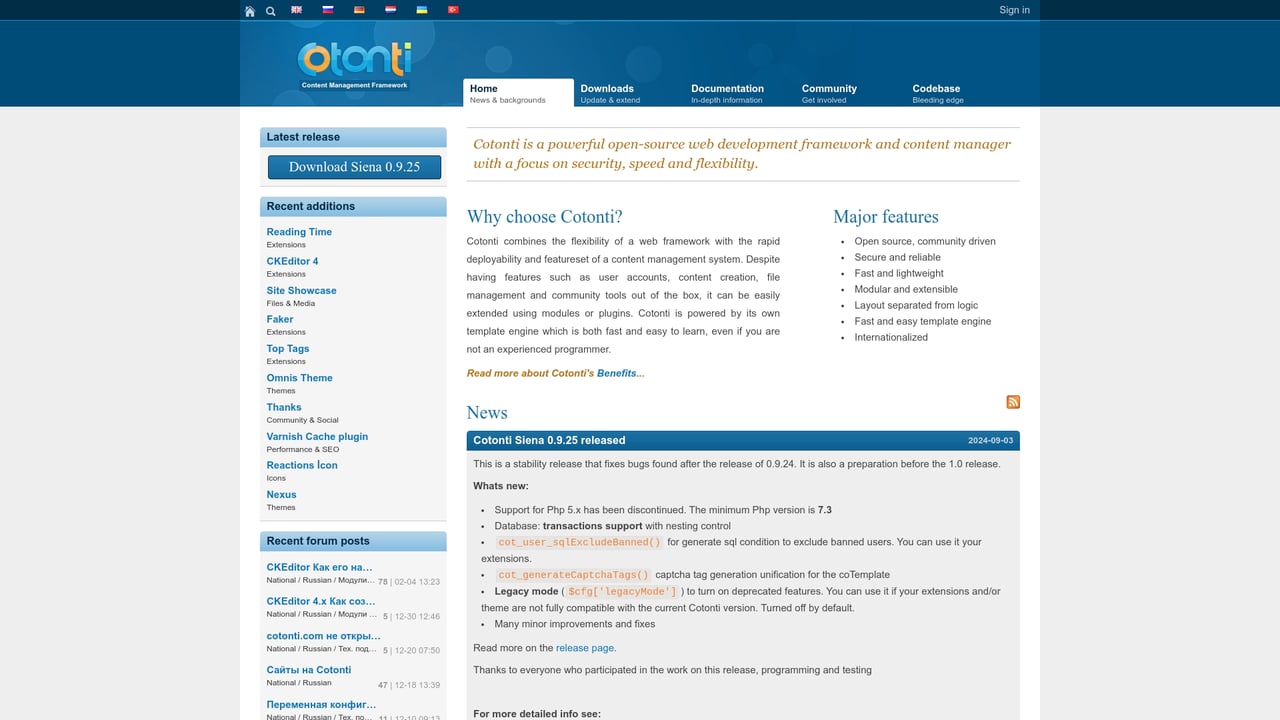 Screenshot of Cotonti website