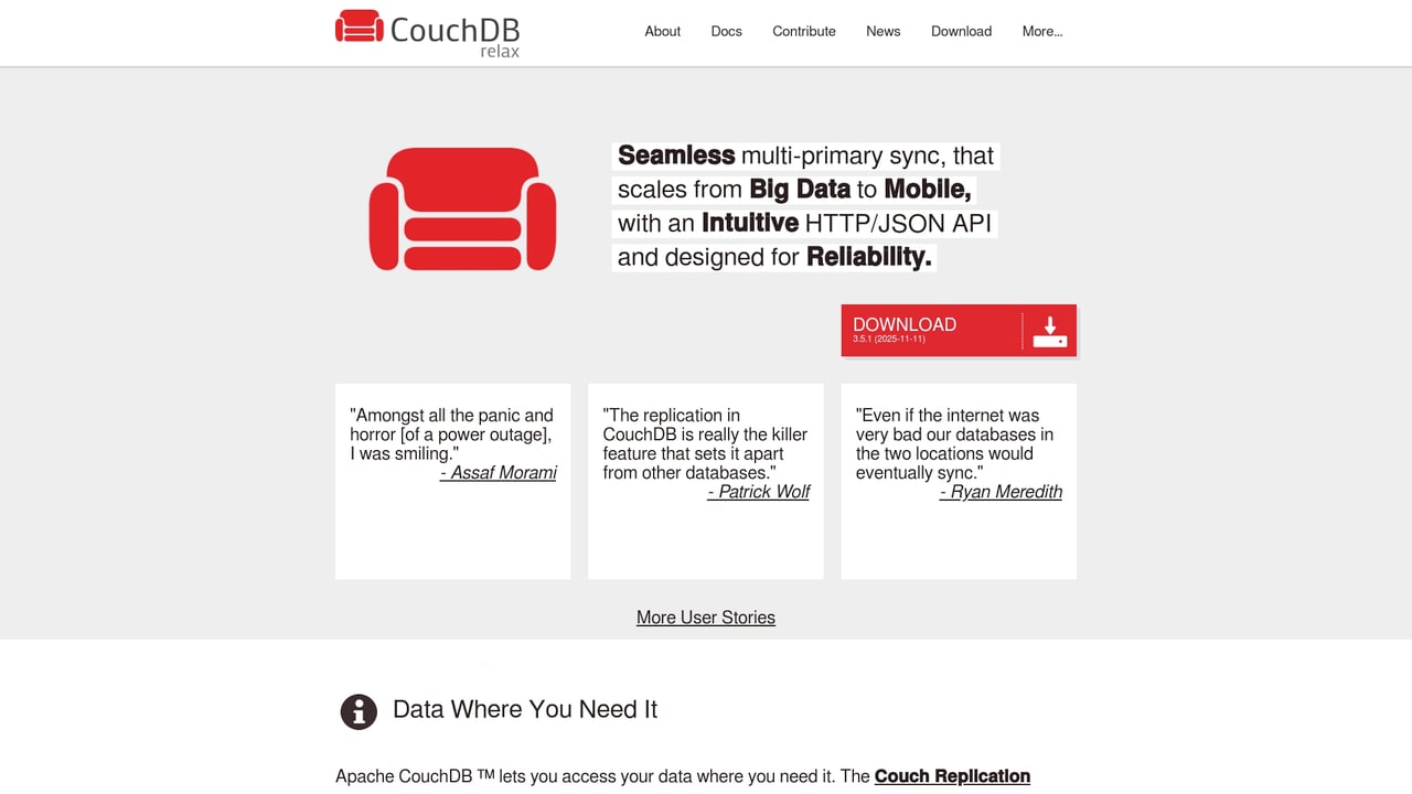 Screenshot of CouchDB website