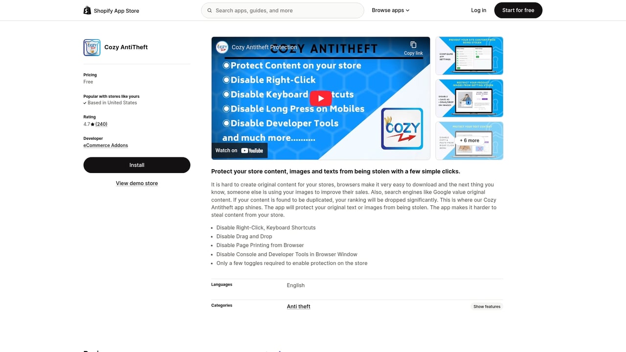 Screenshot of Cozy AntiTheft website