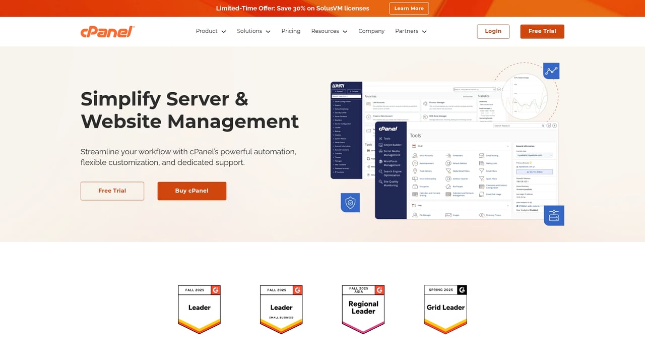 Screenshot of cPanel website