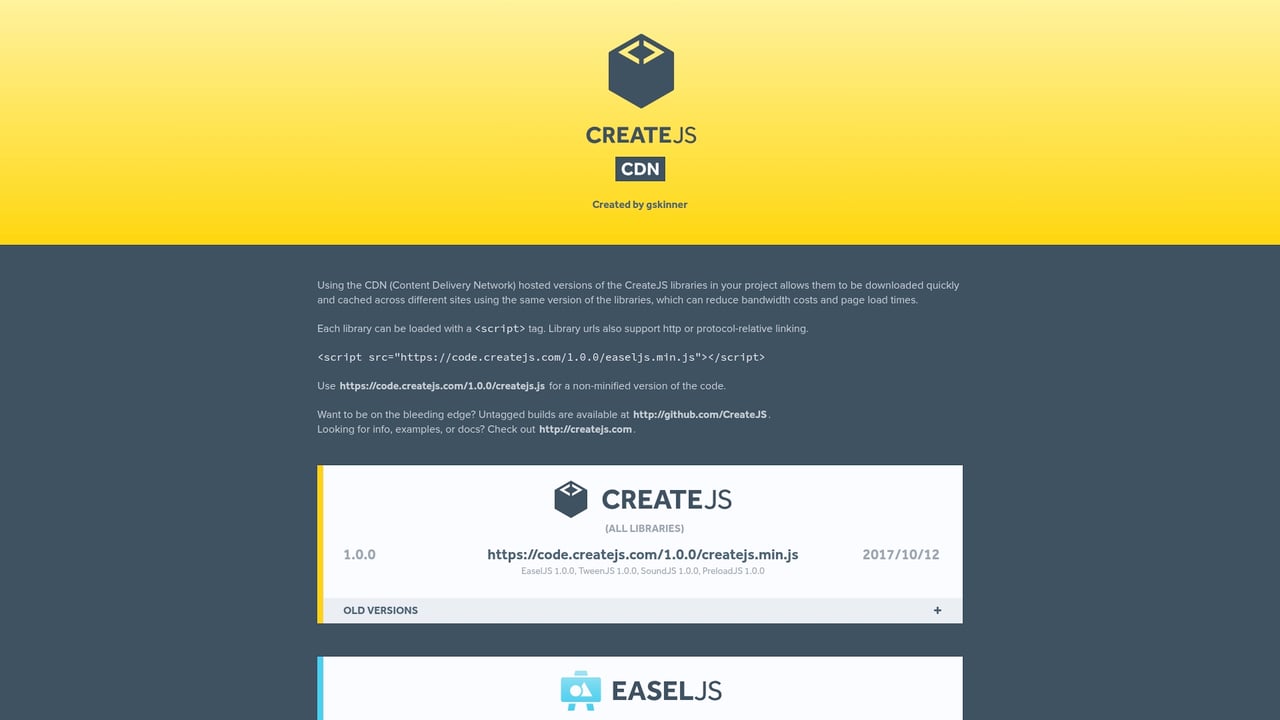 Screenshot of CreateJS website
