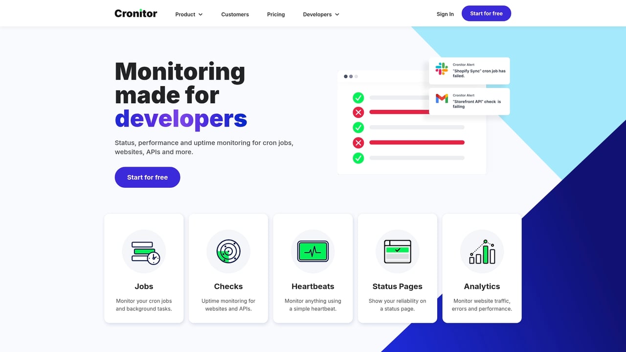 Screenshot of Cronitor website