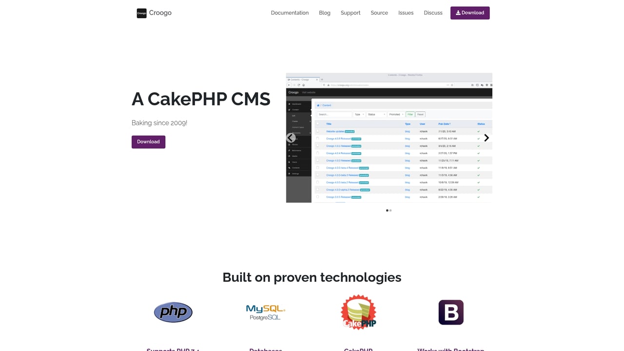 Screenshot of Croogo website