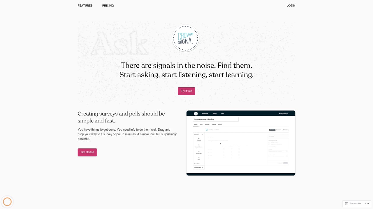Screenshot of Crowdsignal website