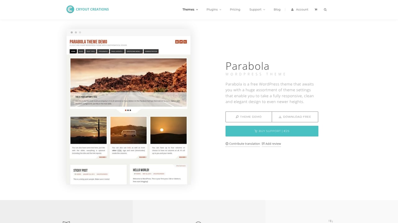 Screenshot of Cryout Creations Parabola website