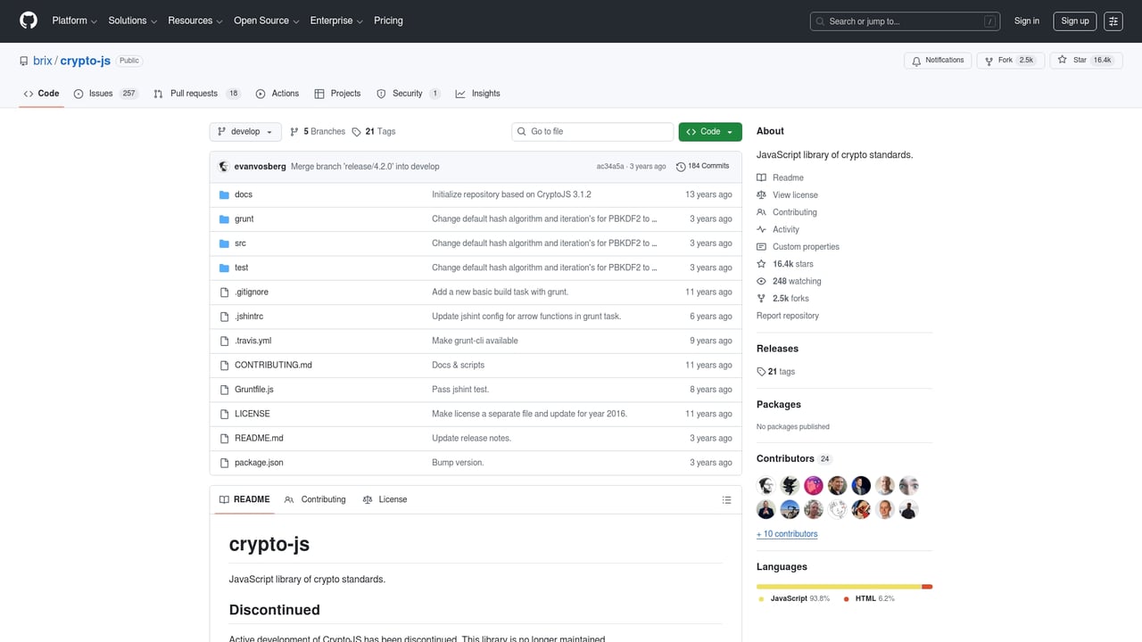 Screenshot of crypto-js website