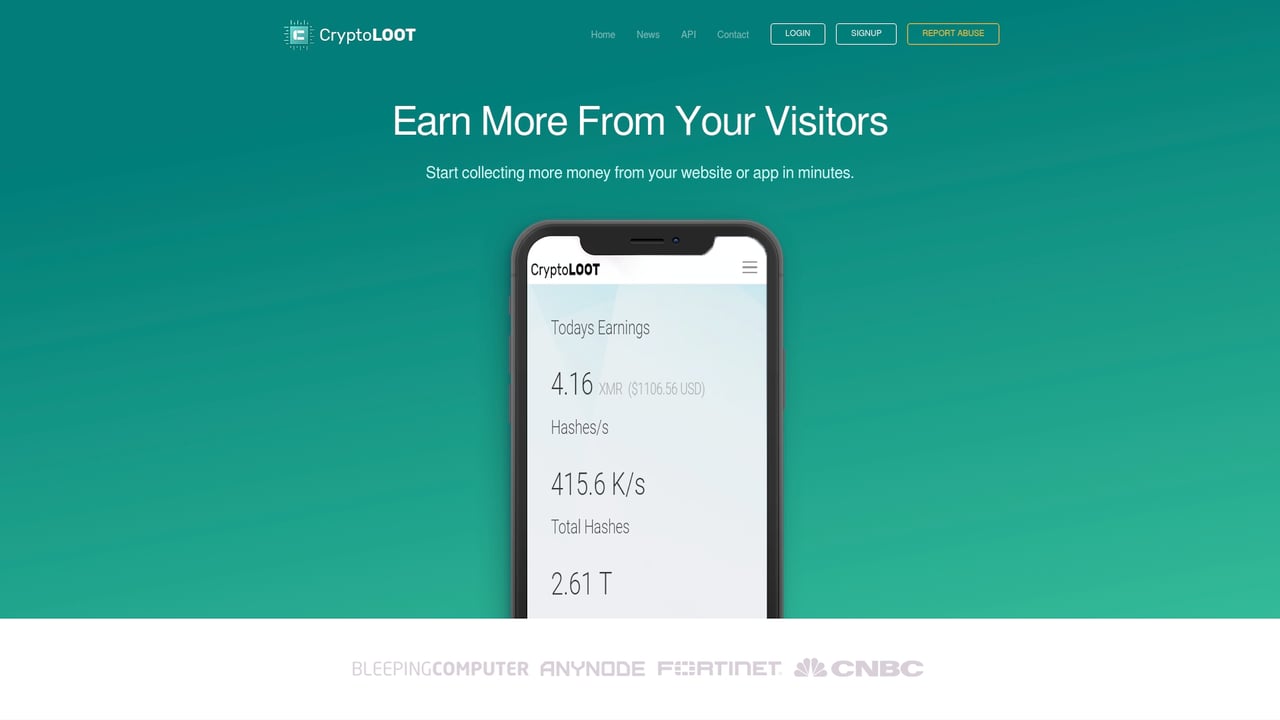 Screenshot of Crypto-Loot website