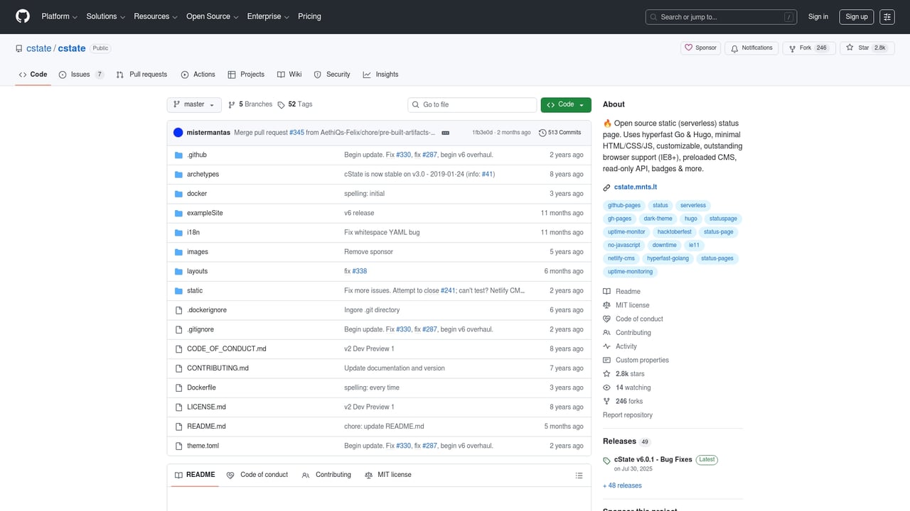 Screenshot of cState website