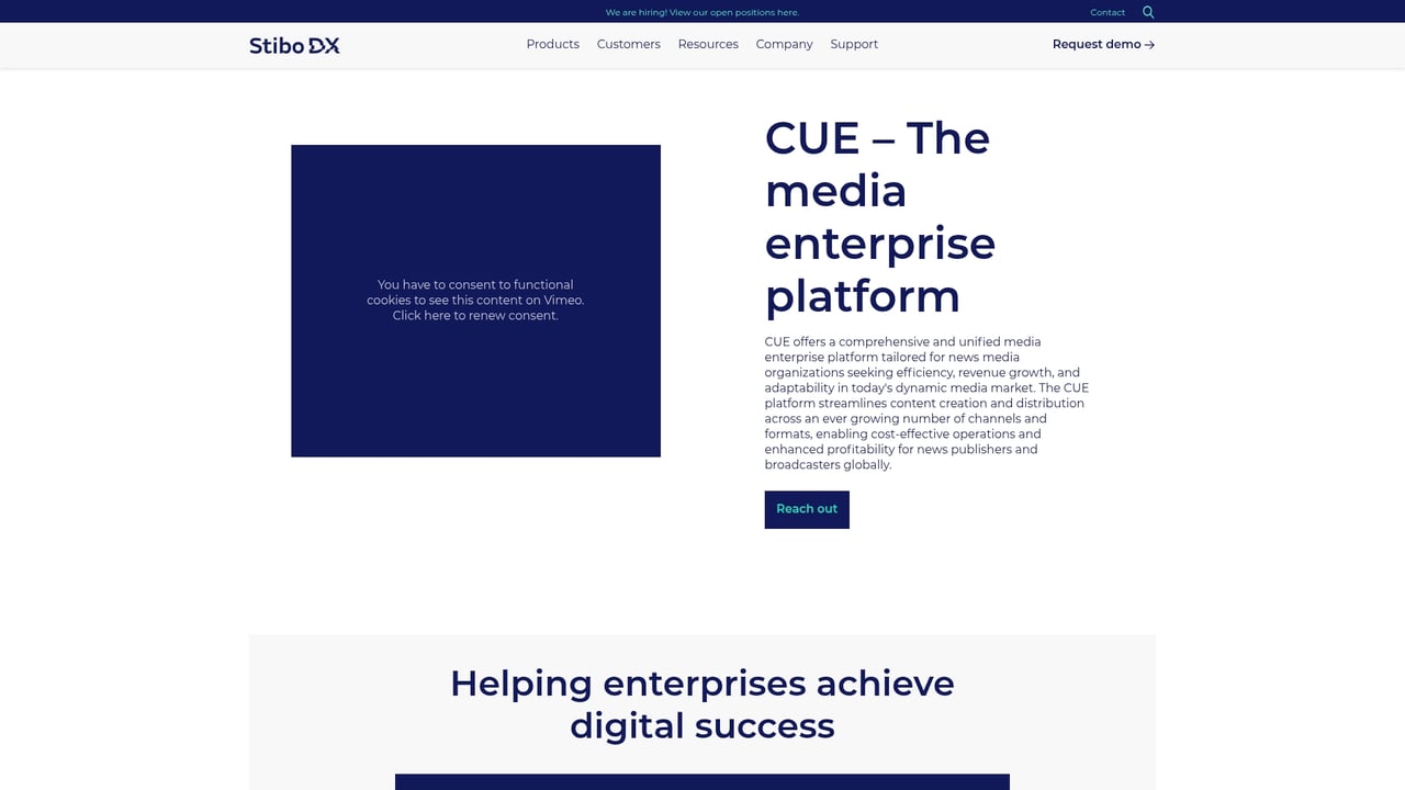 Screenshot of CUE website
