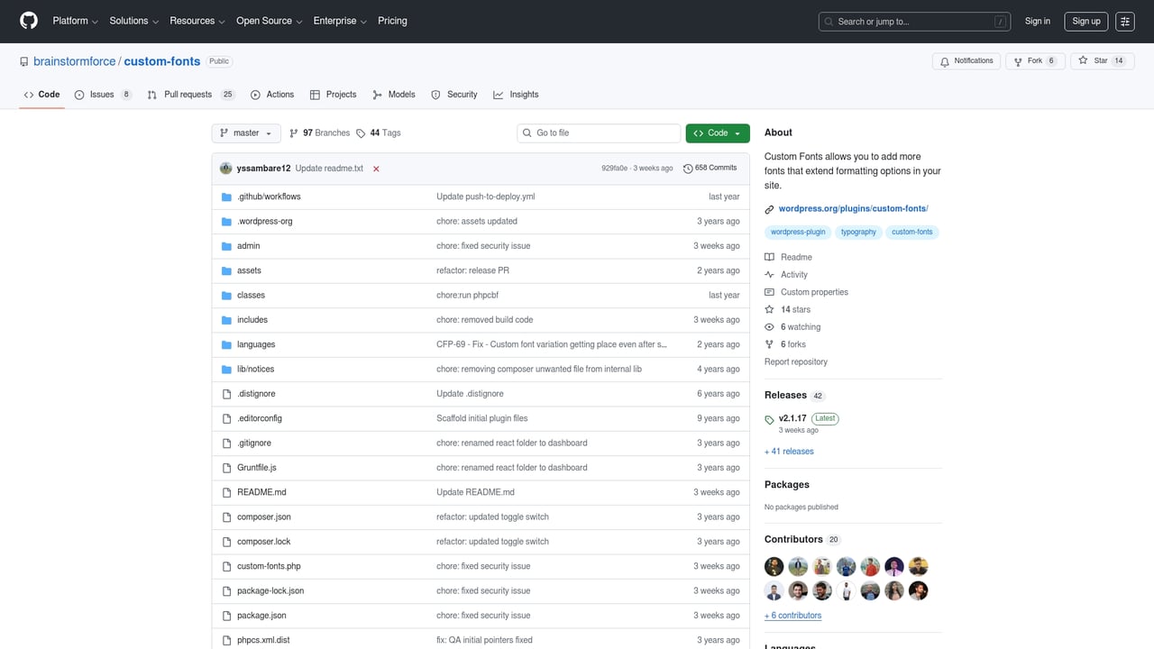 Screenshot of Custom Fonts website
