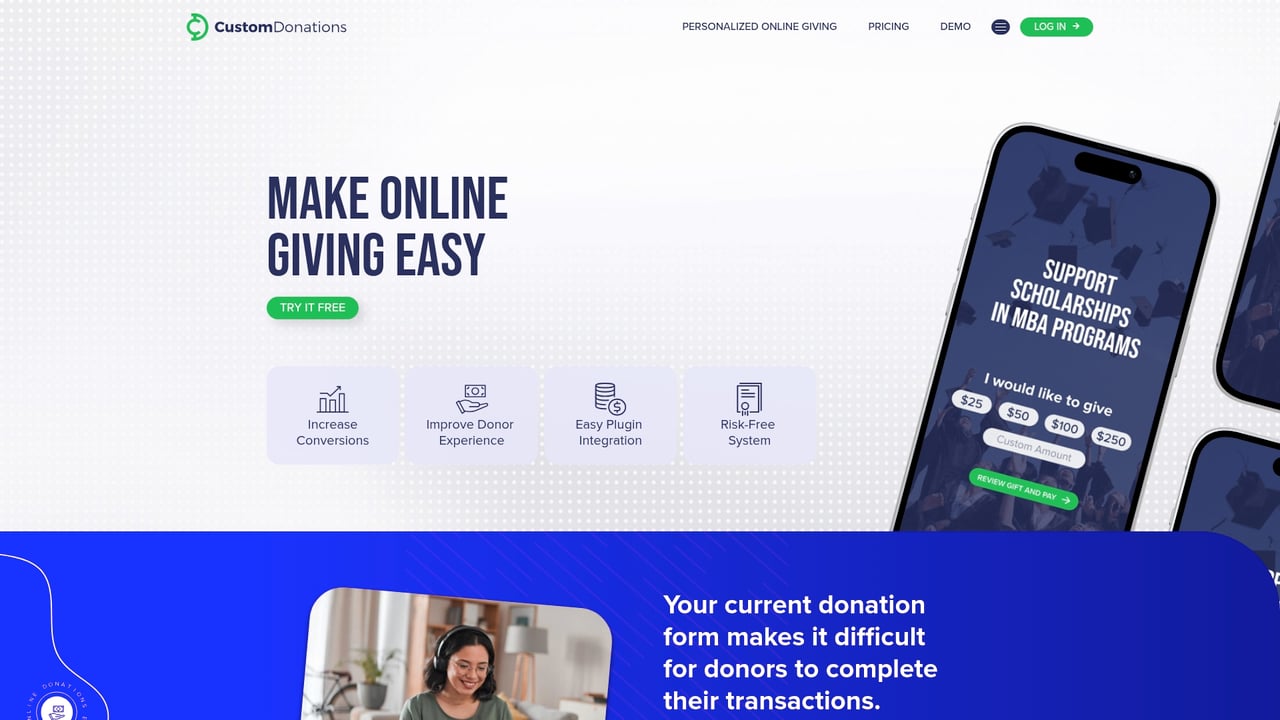 Screenshot of CustomDonations website