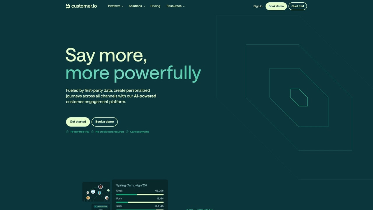 Screenshot of Customer.io website