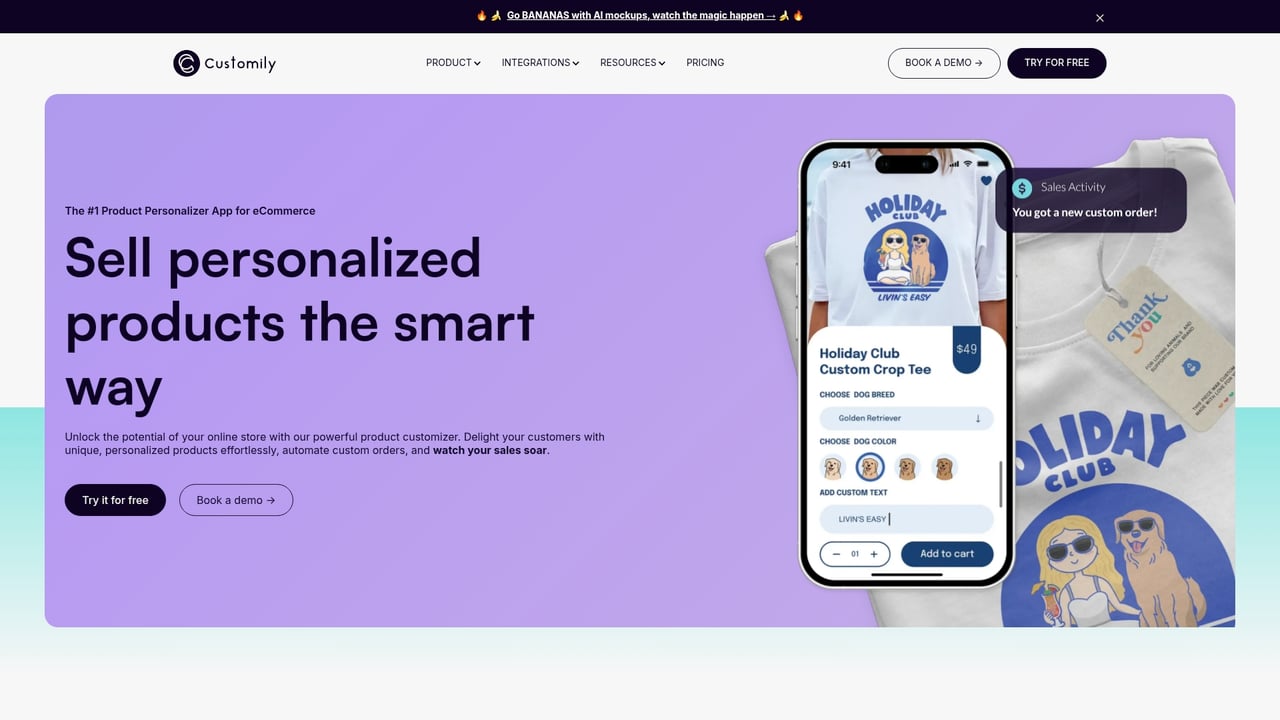 Screenshot of Customily website