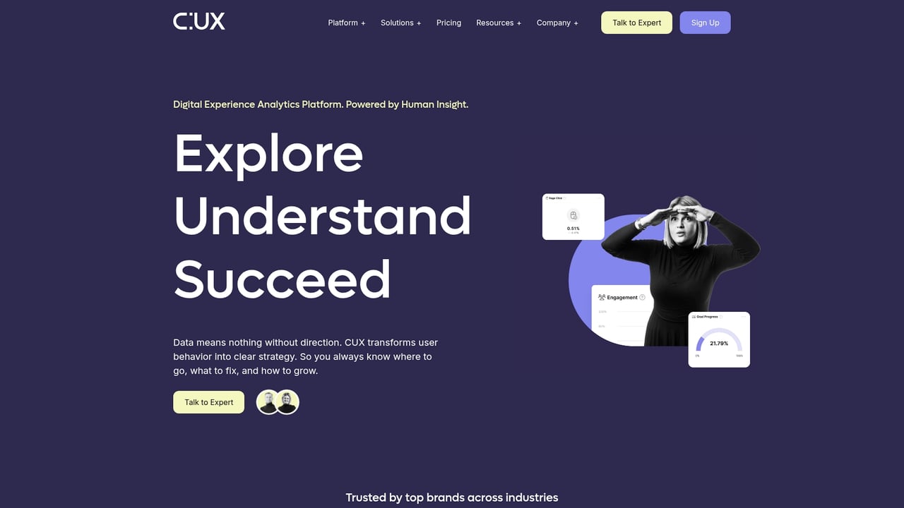 Screenshot of Cux website