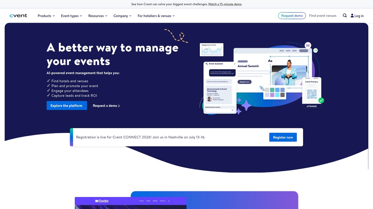 Screenshot of Cvent website