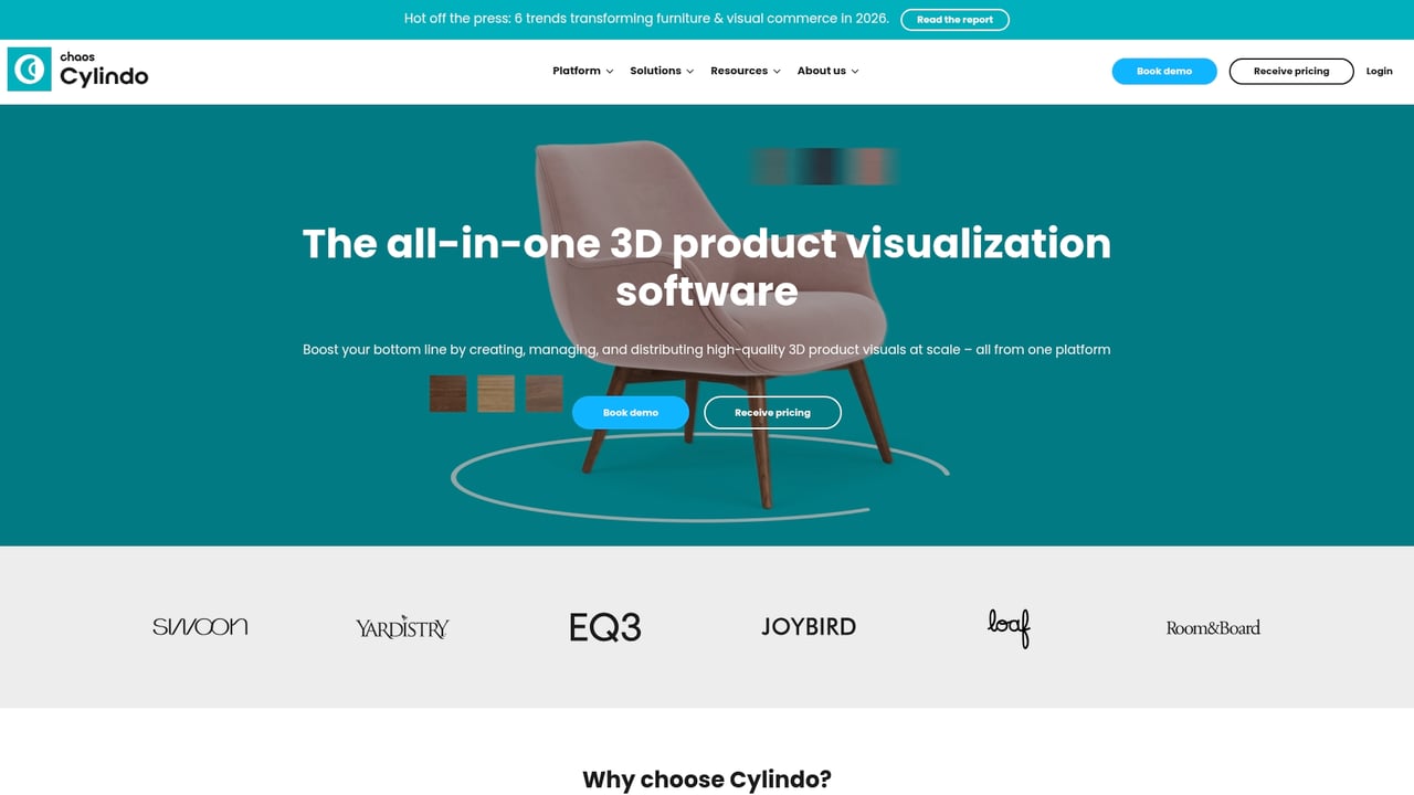 Screenshot of Cylindo website