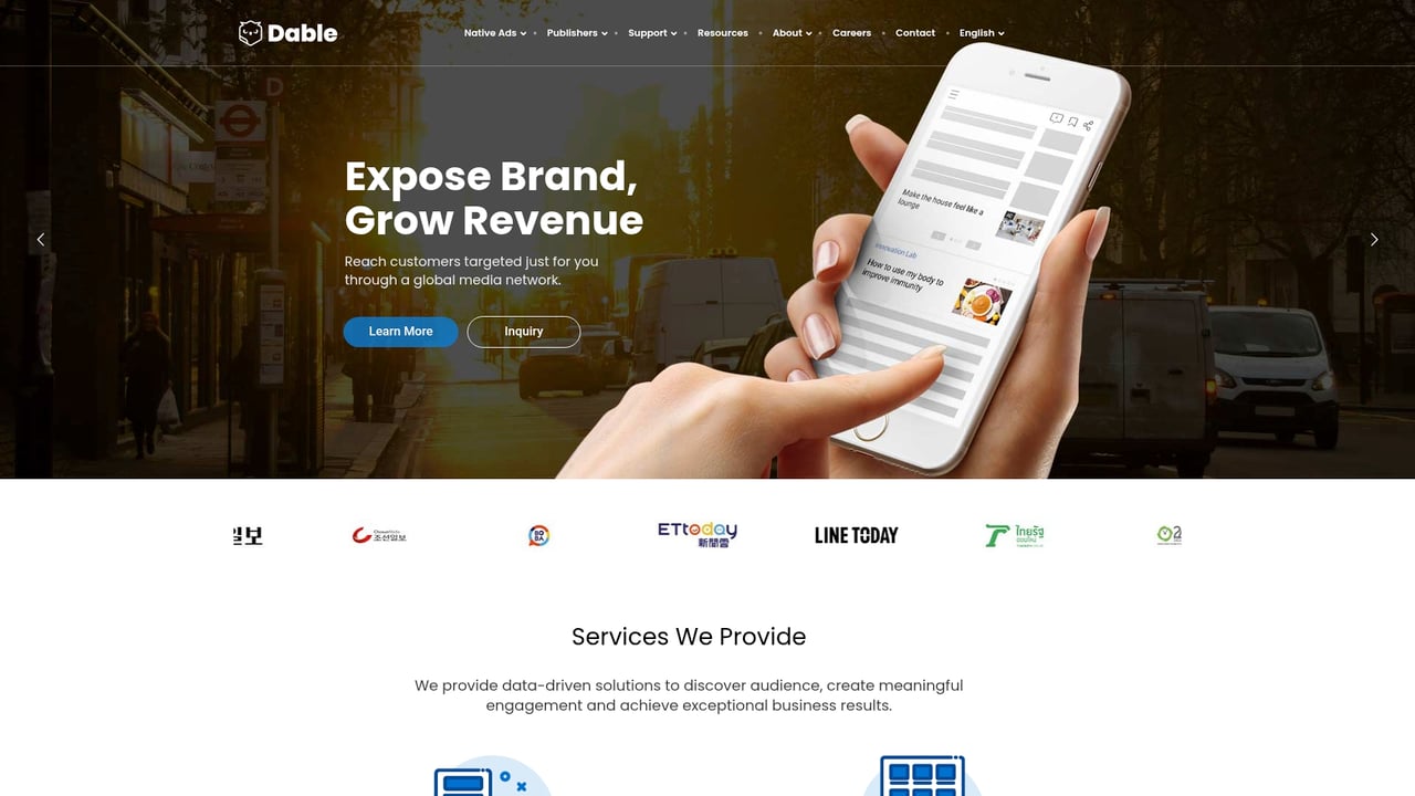 Screenshot of Dable website