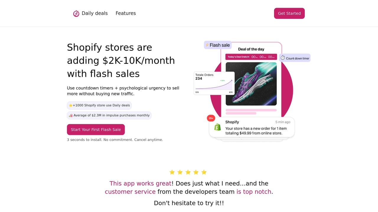 Screenshot of Daily Deals website