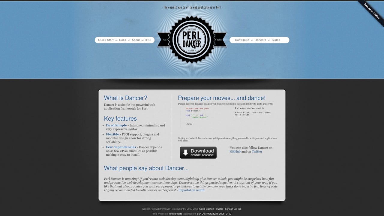 Screenshot of Dancer website