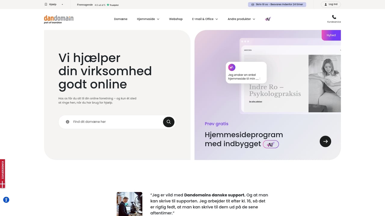 Screenshot of DanDomain website