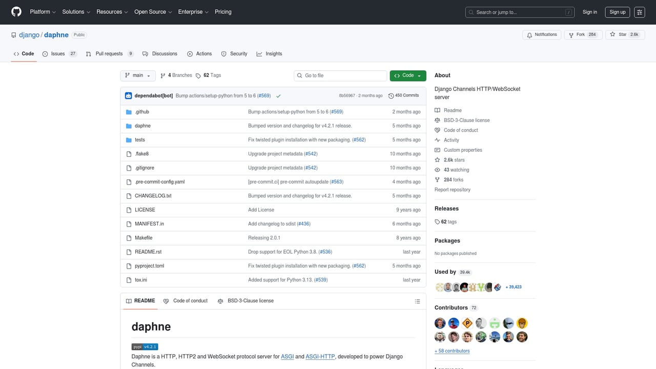 Screenshot of Daphne website