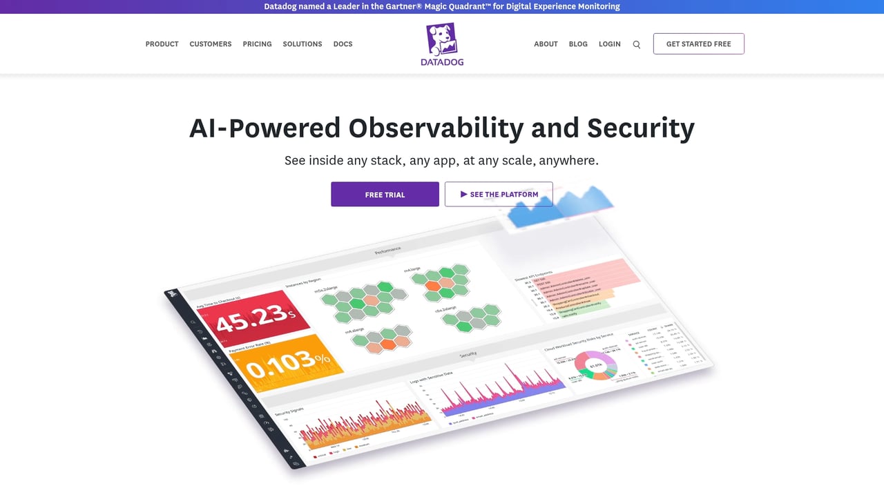 Screenshot of Datadog website