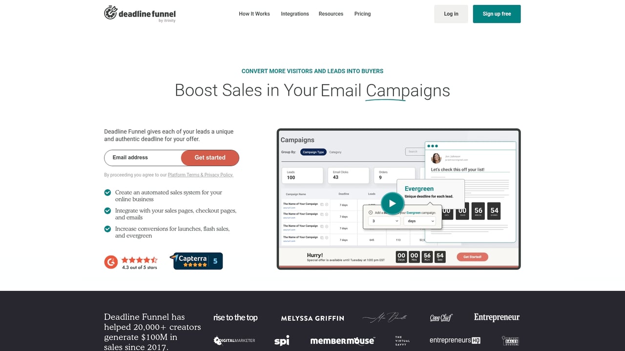 Screenshot of Deadline Funnel website