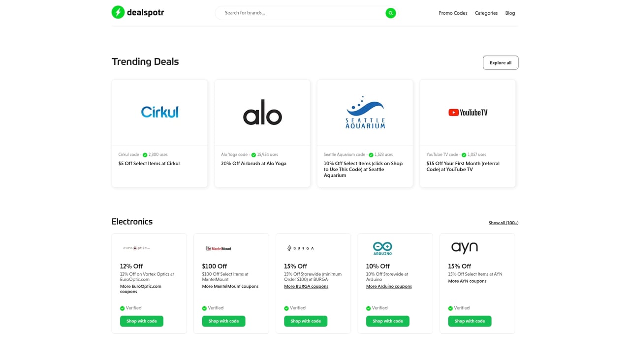 Screenshot of Dealspotr website