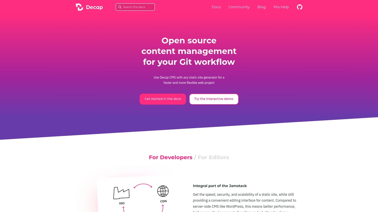 Screenshot of Decap CMS website