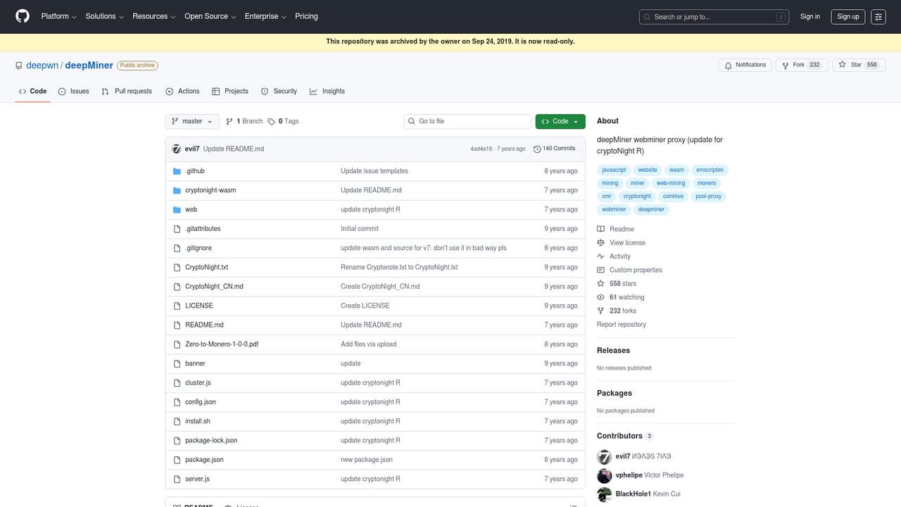 Screenshot of deepMiner website
