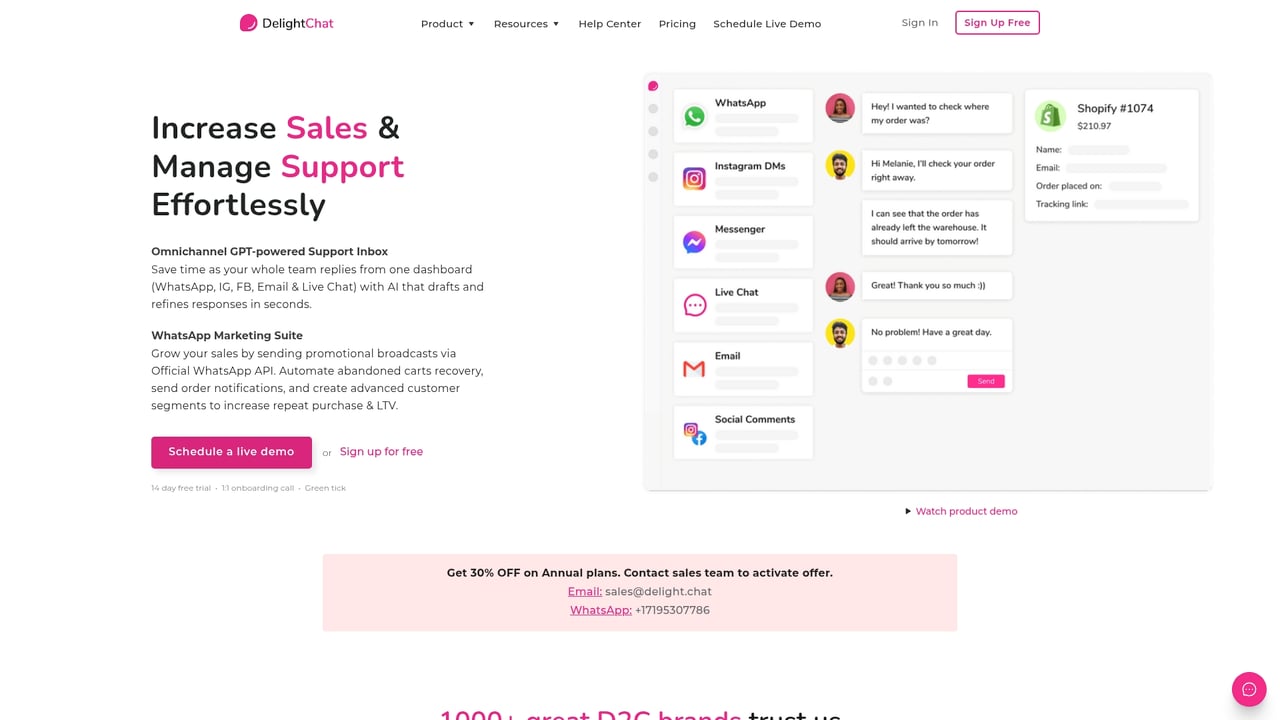 Screenshot of DelightChat website