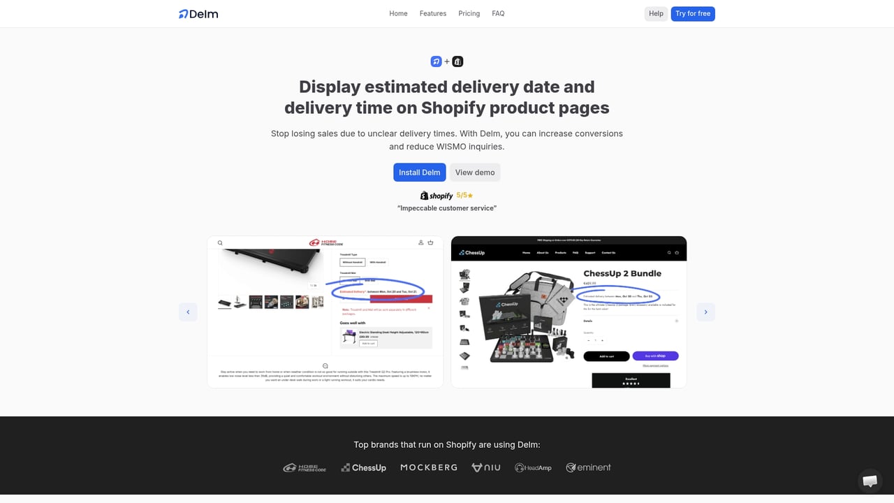 Screenshot of Delm website