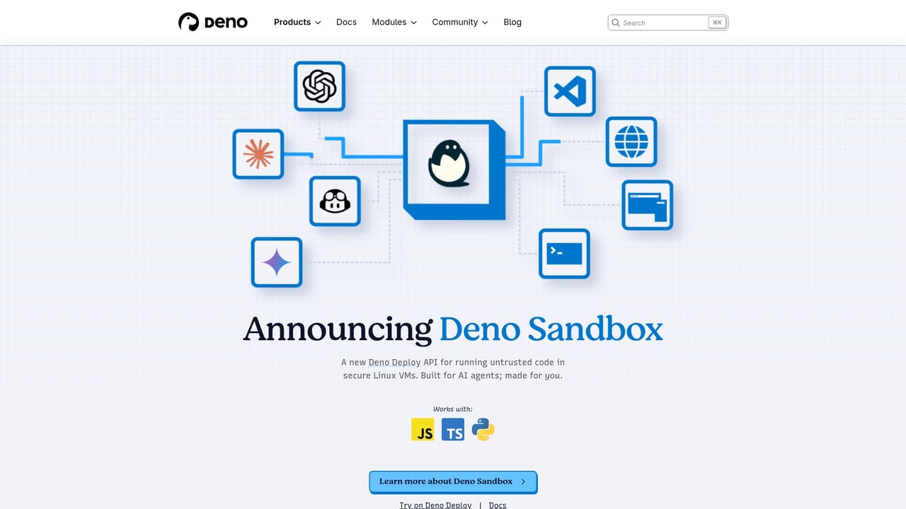 Screenshot of Deno website