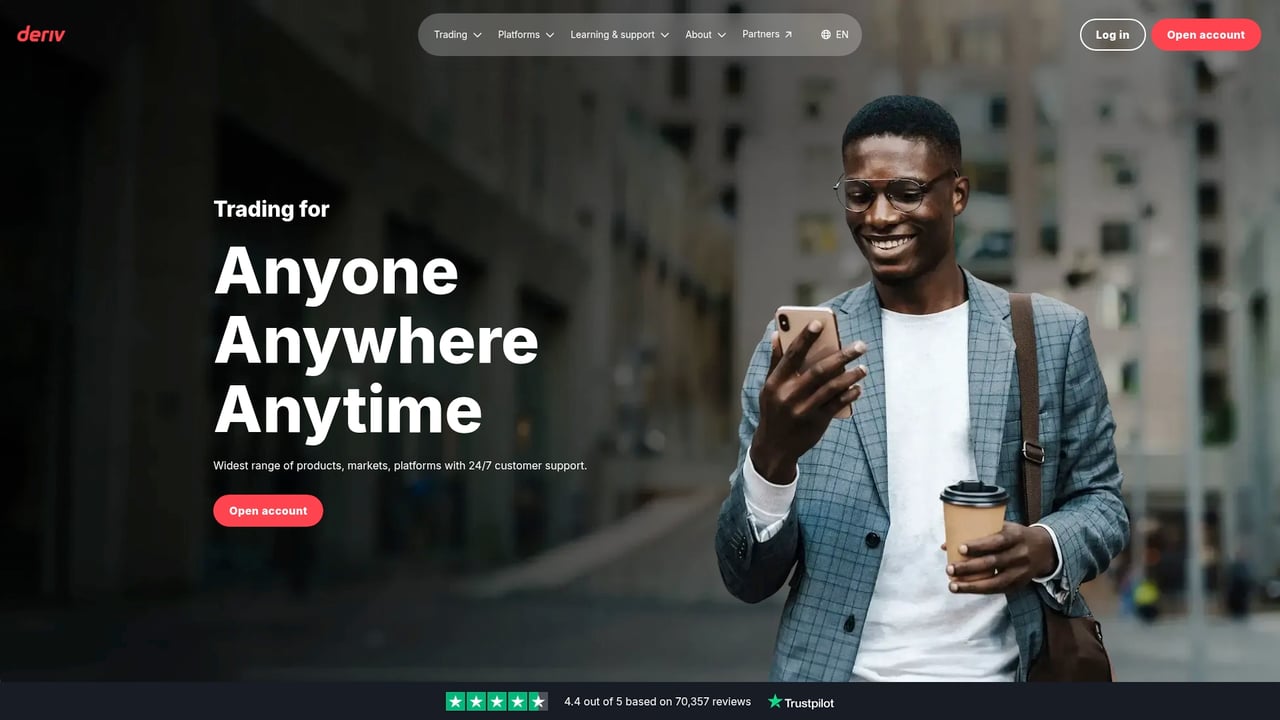 Screenshot of Deriv website