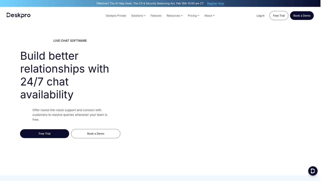 Screenshot of DeskPro Chat website