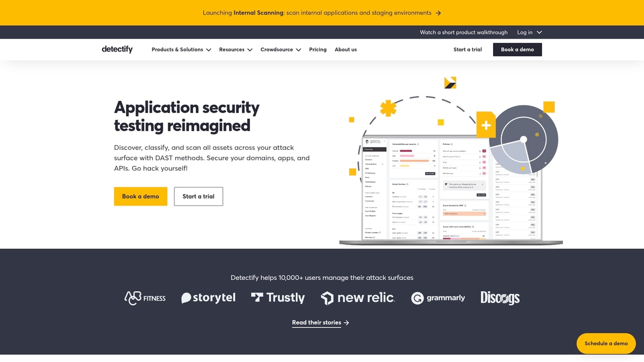 Screenshot of Detectify website