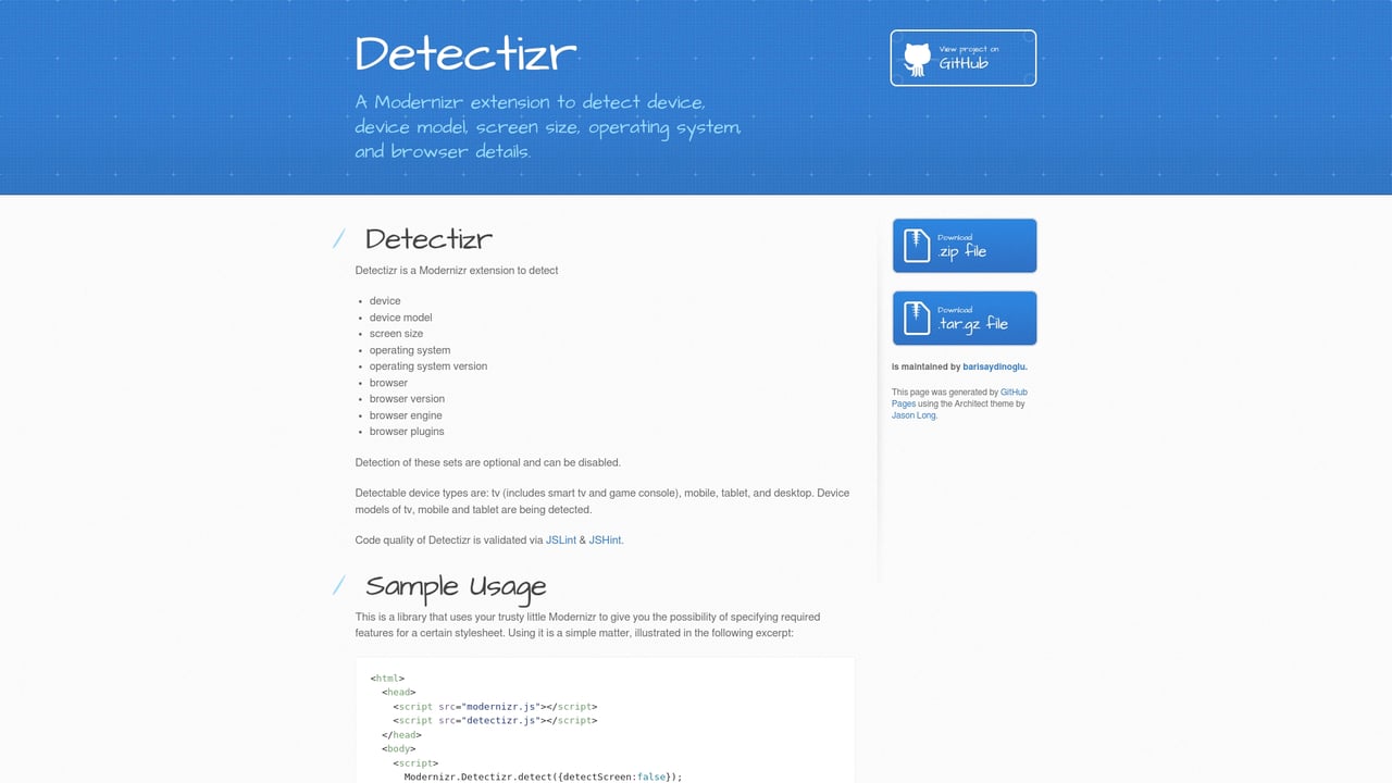 Screenshot of Detectizr website