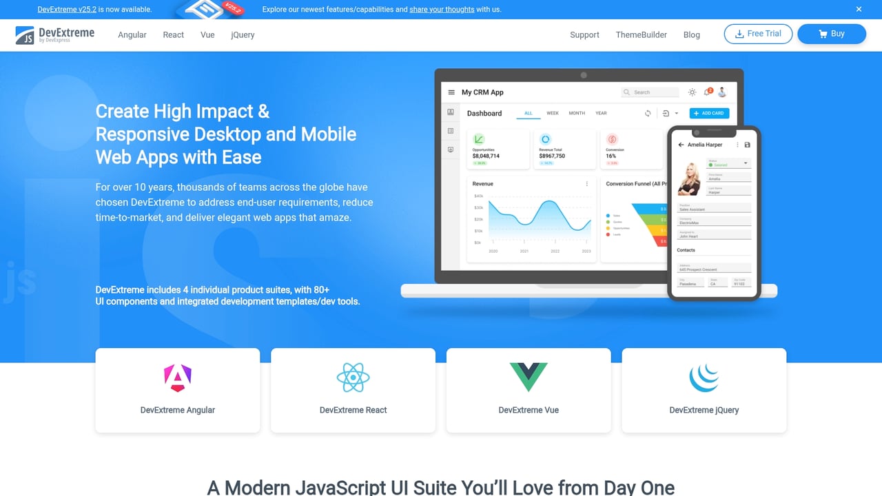 Screenshot of DevExtreme website