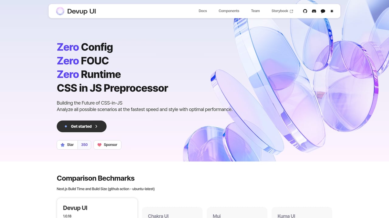 Screenshot of Devup UI website