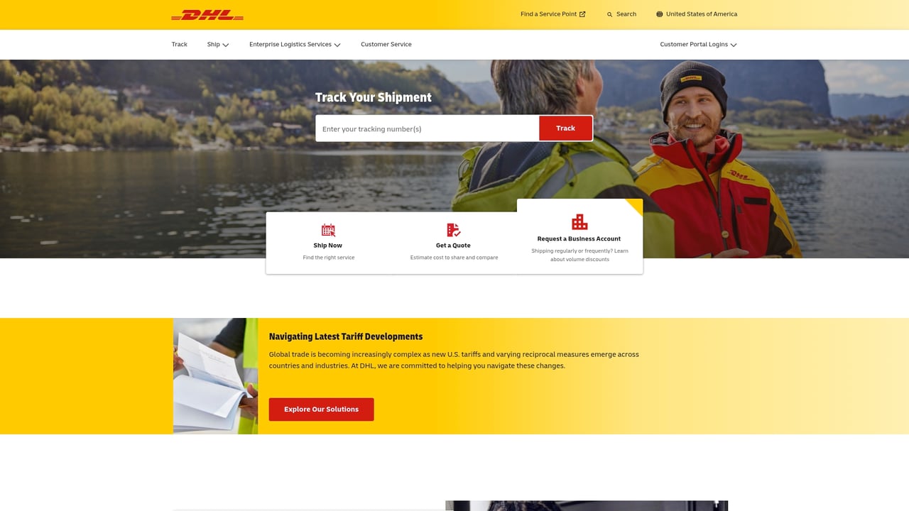 Screenshot of DHL website