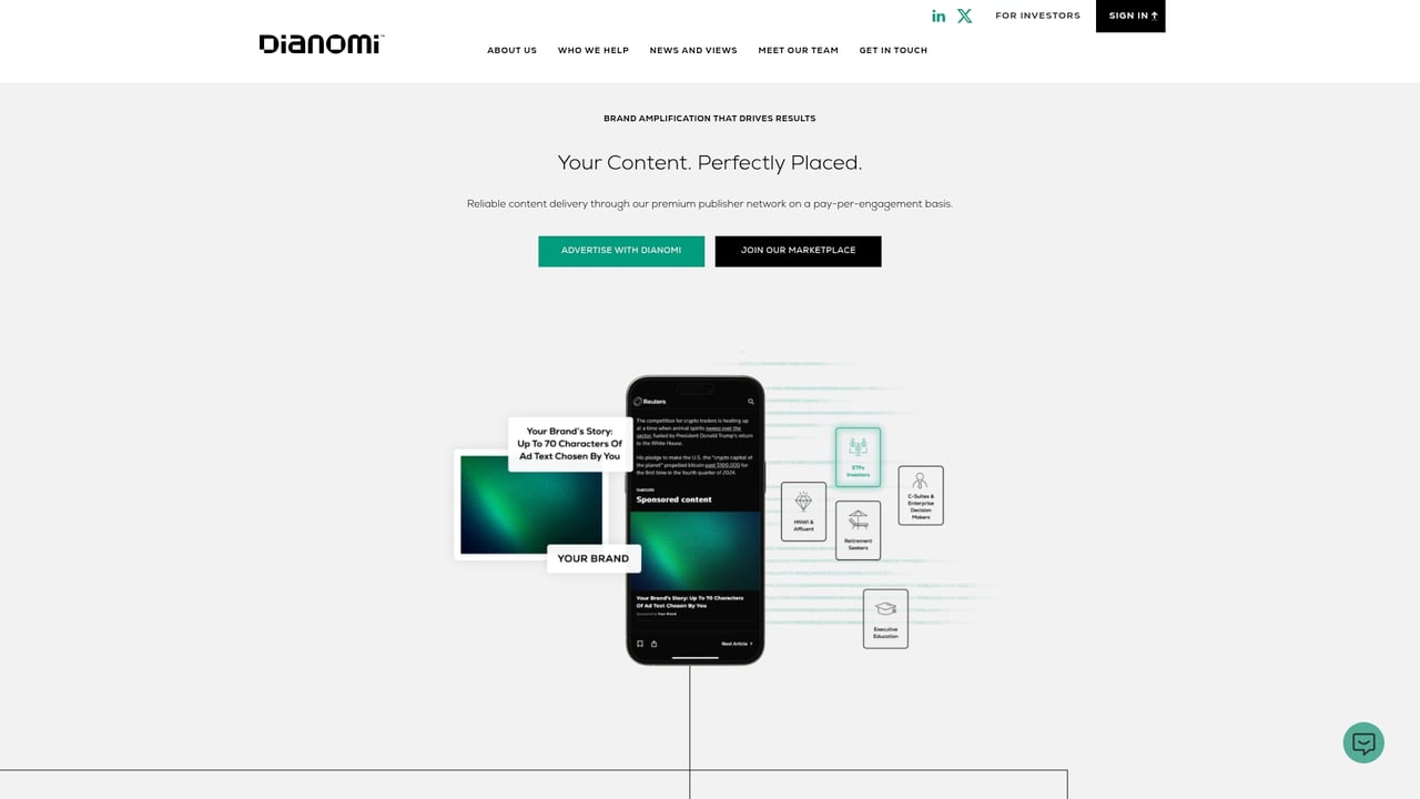 Screenshot of Dianomi website
