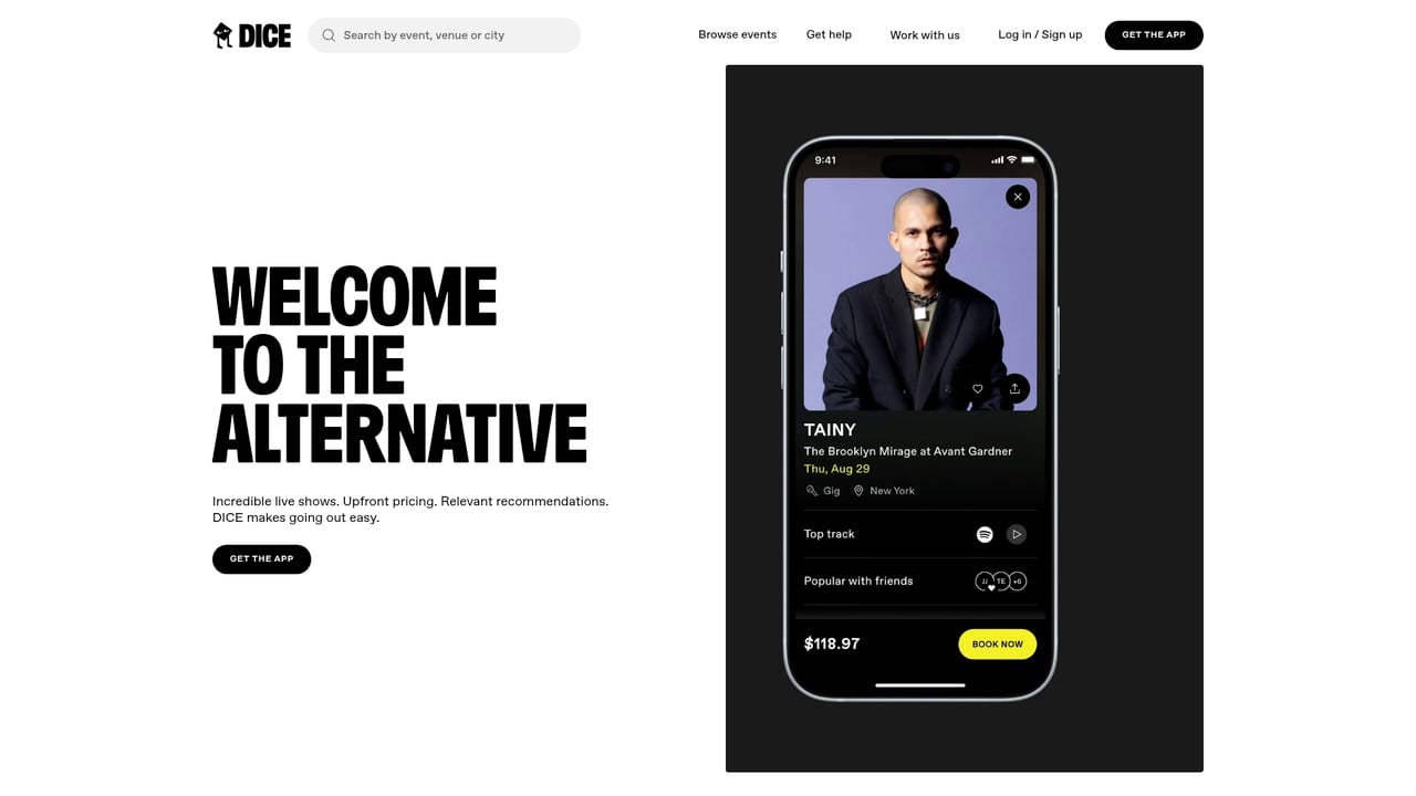 Screenshot of Dice website