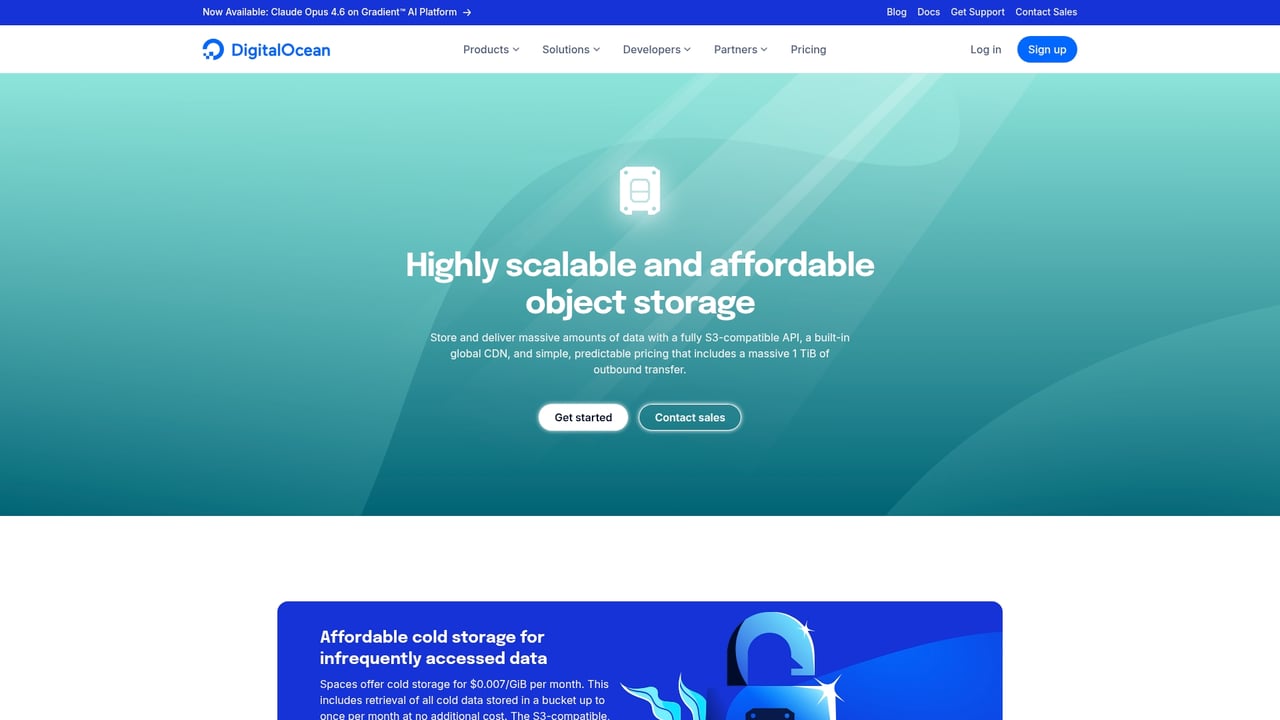 Screenshot of DigitalOcean Spaces website