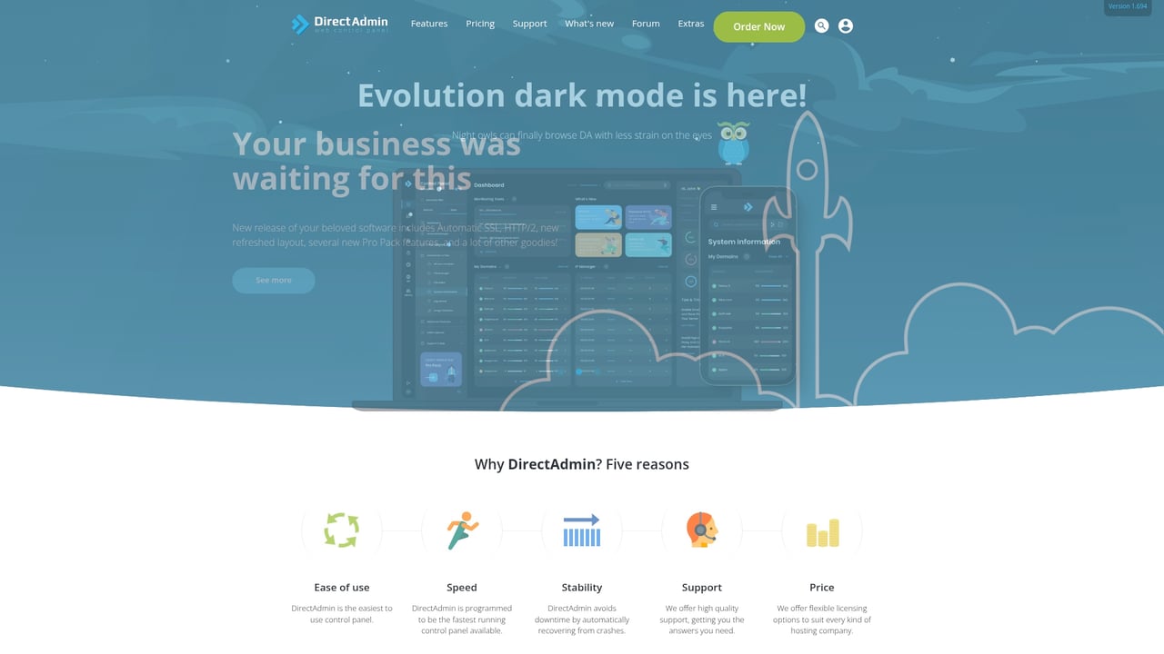 Screenshot of DirectAdmin website