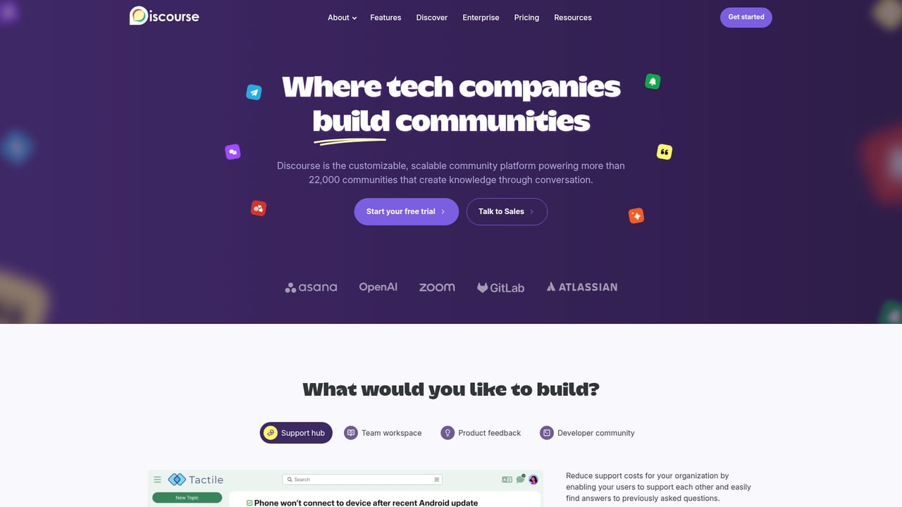 Screenshot of Discourse website