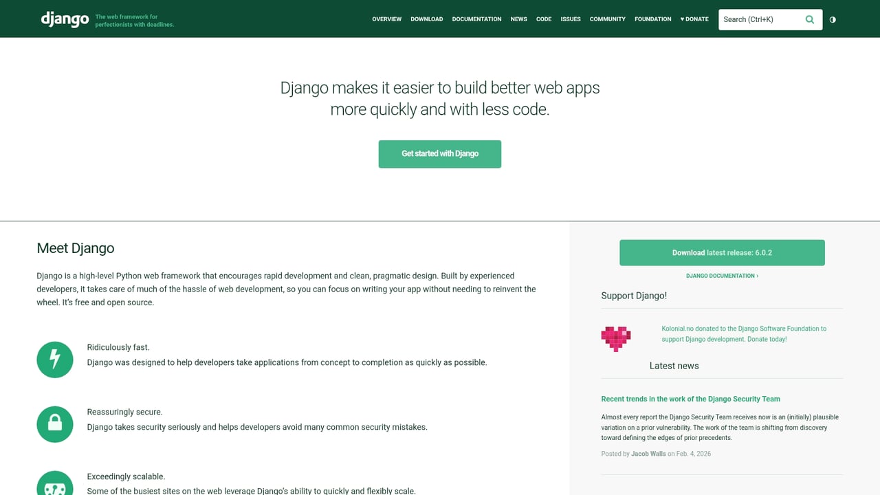 Screenshot of Django website